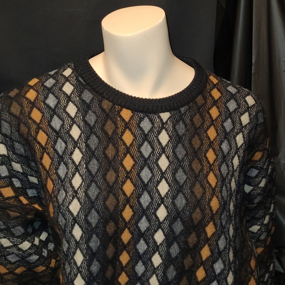 Vintage Tosani Black and Tan Knit Coogi Style Sweater